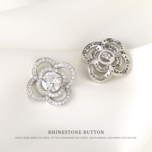 17.5MM Classic Four-Leaf Clover Zircon Metal Shank Button 2pcs - Image 3