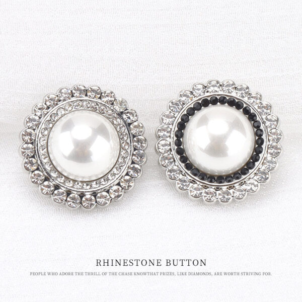 21.5mm Silver Pearl White Black Rhinestones Metal Sewing Button 6pcs - Image 2