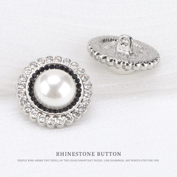 21.5mm Silver Pearl White Black Rhinestones Metal Sewing Button 6pcs - Image 3