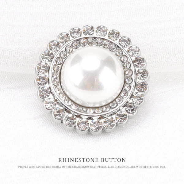 21.5mm Silver Pearl White Black Rhinestones Metal Sewing Button 6pcs - Image 4
