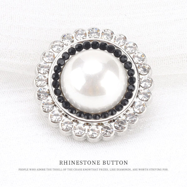 21.5mm Silver Pearl White Black Rhinestones Metal Sewing Button 6pcs - Image 5