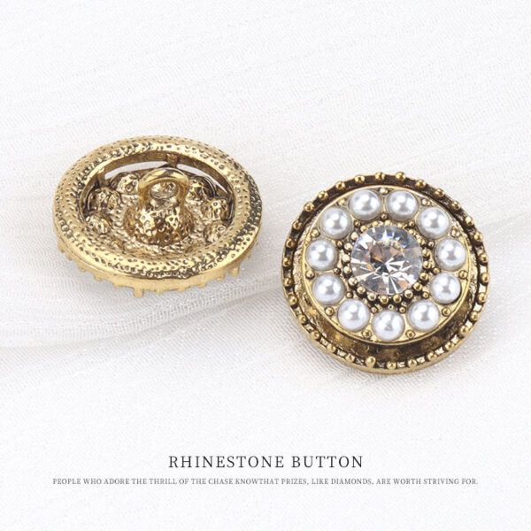 20mm Round Vintage Antique Gold Pearl Rhinestone Metal Shank Button 6pcs - Image 2