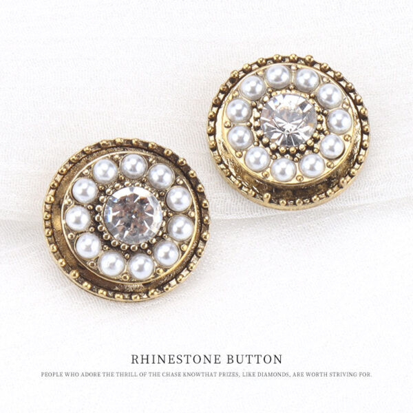 20mm Round Vintage Antique Gold Pearl Rhinestone Metal Shank Button 6pcs - Image 3