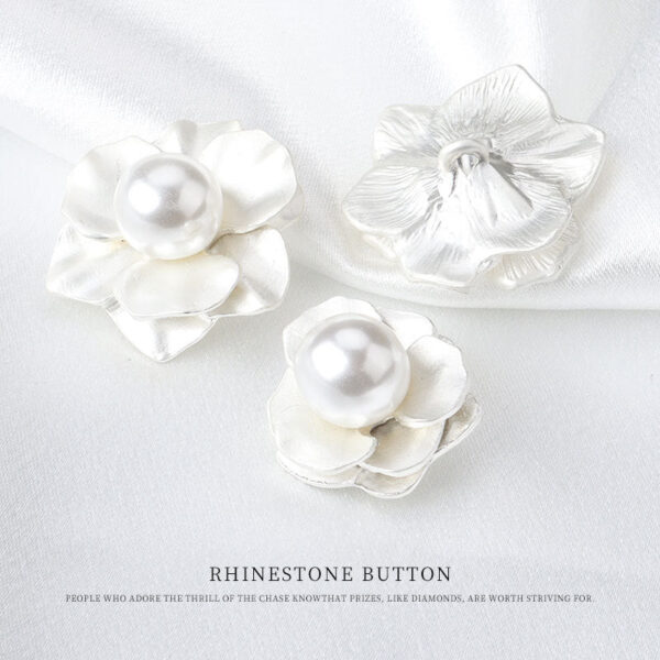 White Pearl Flower Button with Handle for Women's Coats 5pcs
