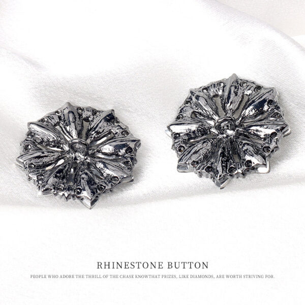 31mm Black Crystal Petal Shaped Rhinestone Metal Shank Buttons 4pcs - Image 3