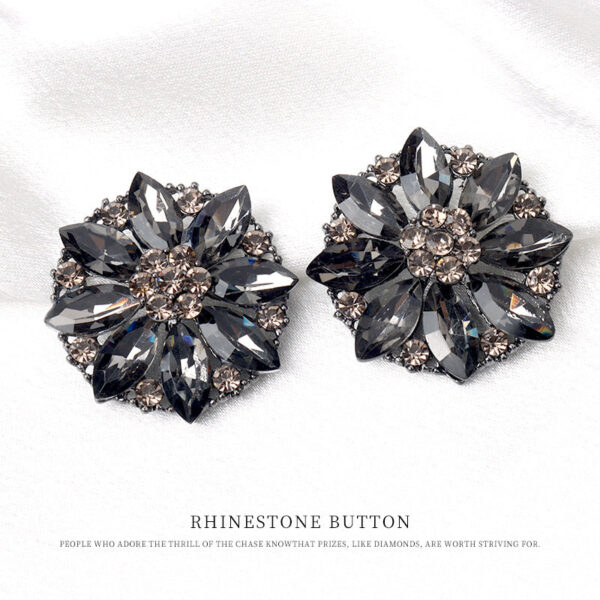 31mm Black Crystal Petal Shaped Rhinestone Metal Shank Buttons 4pcs - Image 2