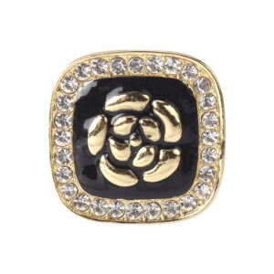 26mm Black Enameled Flower Golden Square Metal Rhinestone Buttons 5pcs