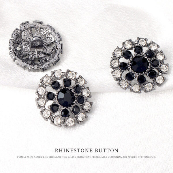 23mm Gunmetal Round Hollow Black White Crystal Collar Sleeve Buttons 6pcs - Image 2