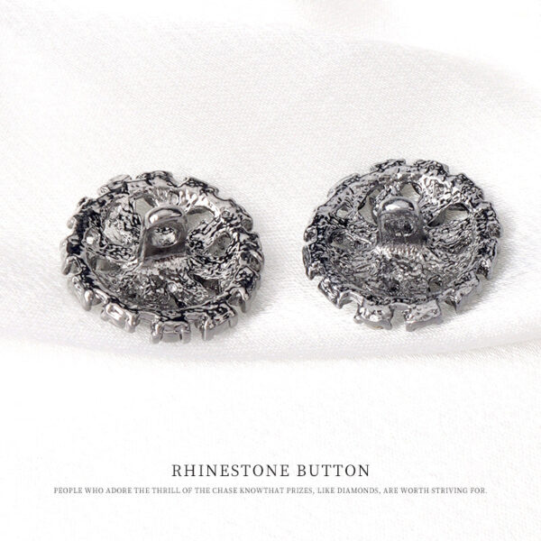 23mm Gunmetal Round Hollow Black White Crystal Collar Sleeve Buttons 6pcs - Image 3