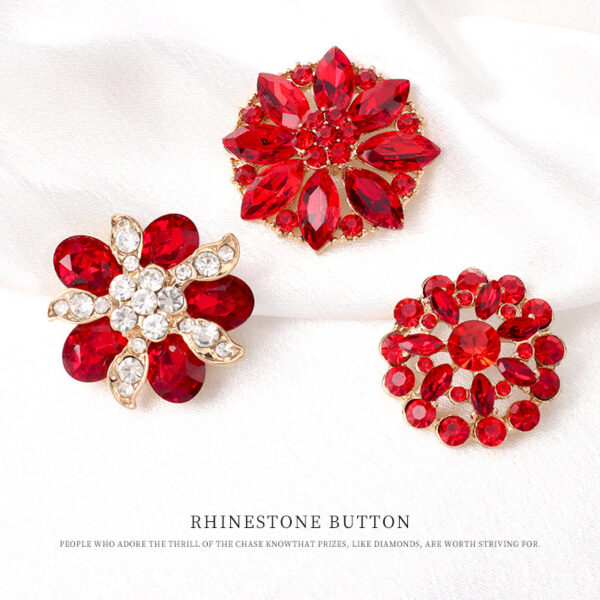 25/27/31mm Metal Red Rhinestone Floral Buttons for Vintage Fur Coats 4pcs - Image 2