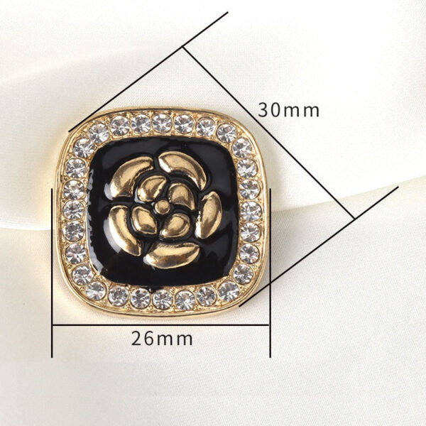 26mm Black Enameled Flower Golden Square Metal Rhinestone Buttons 5pcs - Image 3