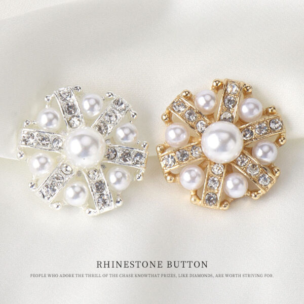 1 Inch Gold Silver Metal Rhinestone Pearl Button with Shank 6pcs - Image 3