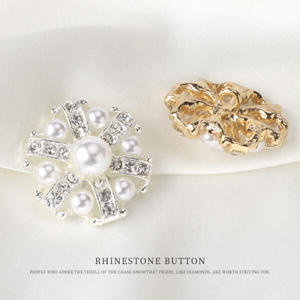 1 Inch Gold Silver Metal Rhinestone Pearl Button with Shank 6pcs - Image 2