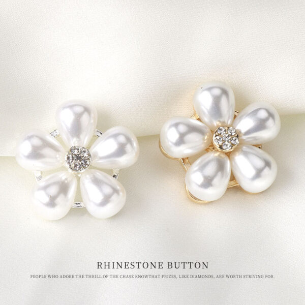 0.9inch Pearl Flower Rhinestone Button Metal Base with Shank 6pcs - Image 2