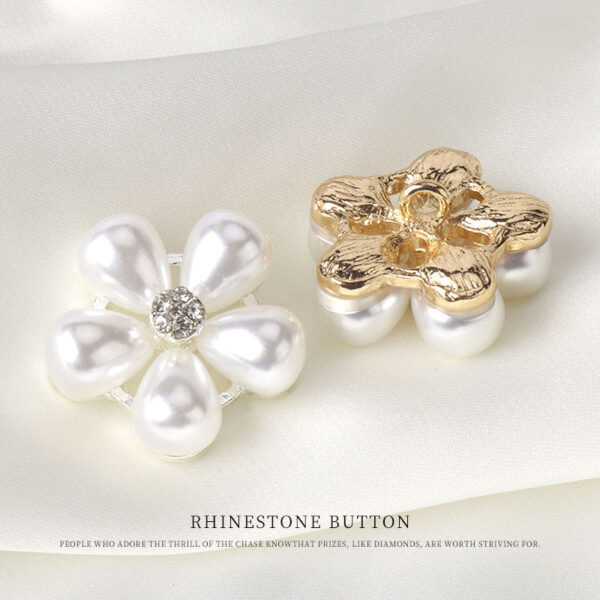 0.9inch Pearl Flower Rhinestone Button Metal Base with Shank 6pcs - Image 3