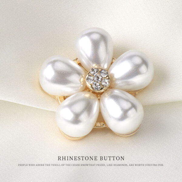 0.9inch Pearl Flower Rhinestone Button Metal Base with Shank 6pcs - Image 4