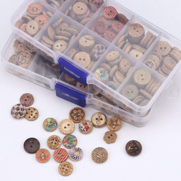 9-11mm Coconut Shell DIY Buttons 400 Pack (Assorted Styles) - Image 3
