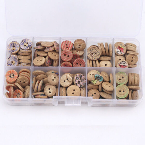 9-11mm Coconut Shell DIY Buttons 400 Pack (Assorted Styles) - Image 4