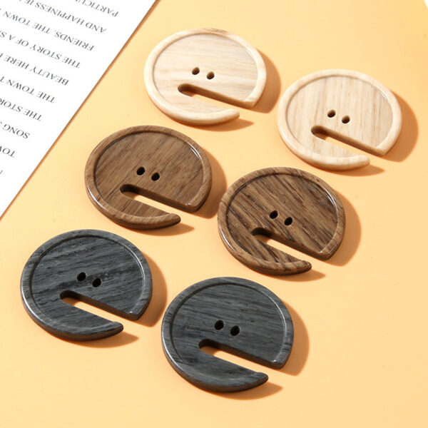 15-28mm Pac-Man Shaped Two-Hole Wood-Grain Resin Buttons 30 Pack - Image 3