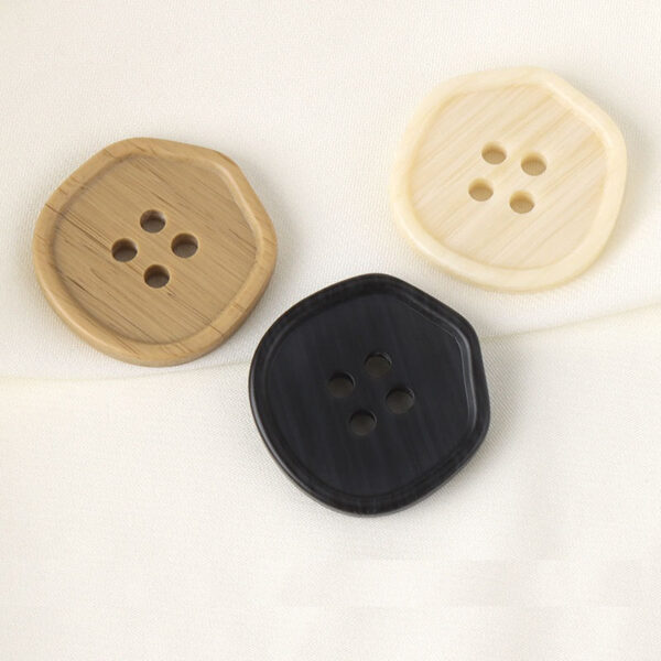 18-28mm Black Beige Khaki Geometric 4-Hole Wood Grain Resin Buttons 20PCS - Image 2
