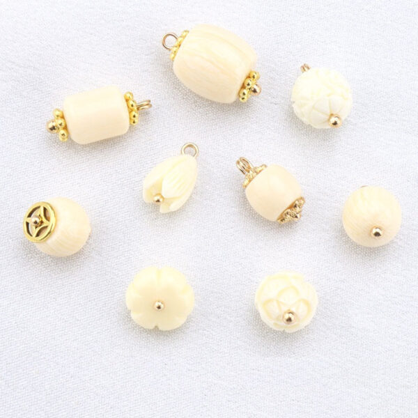 10mm Beige Resin Bead Frog Buttons Gold Studs for Chinese Cheongsam 20pcs - Image 2