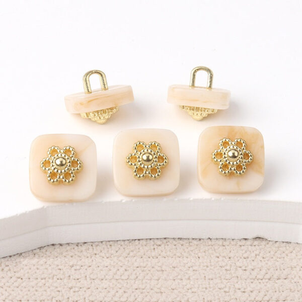 10mm Chinese Style Square Resin Buttons with Metal Shanks 20pcs - Image 2