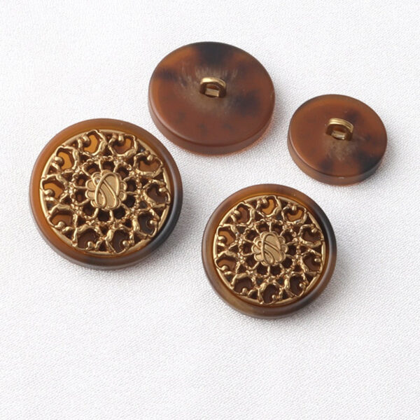 17.5/22.5/25mm Coffee Colored Shank Resin Metal Combined Buttons 15 Pack - Image 4