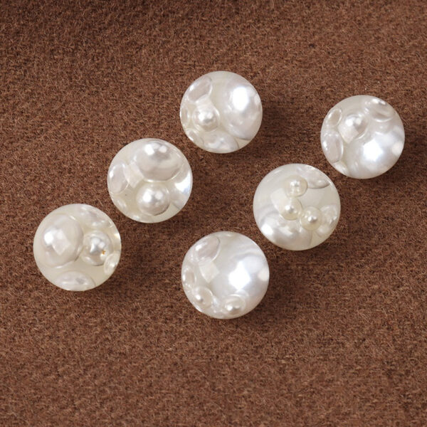 11mm White Resin Mushroom Buttons Inlaid with Pearls for Sweaters and Shirts 6pcs - Image 2
