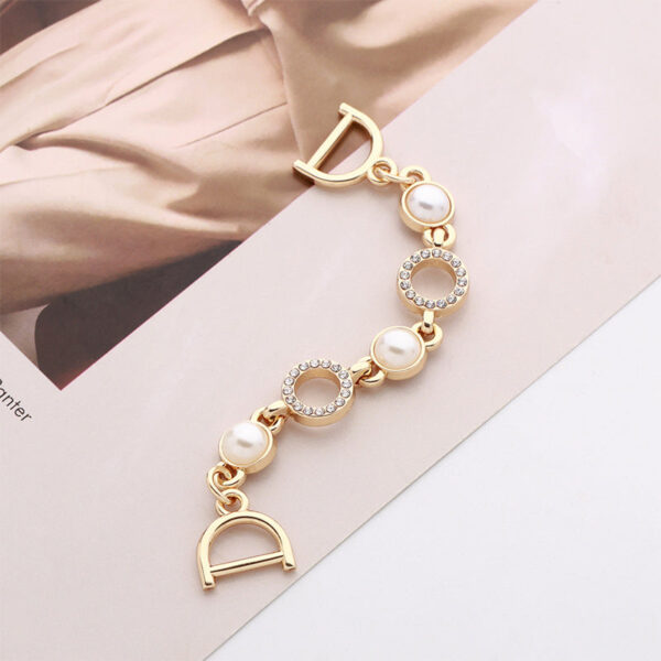 Chain Pearl Rhinestone Golden Metal Clothing Decorative Buckle 2pcs - Image 2