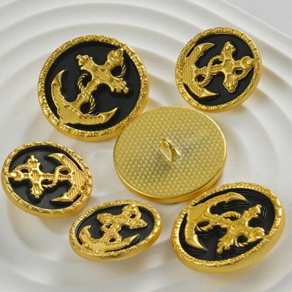 Golden Round Flat Anchor Alloy Hand-Sewing Button with Feet 10pcs - Image 3