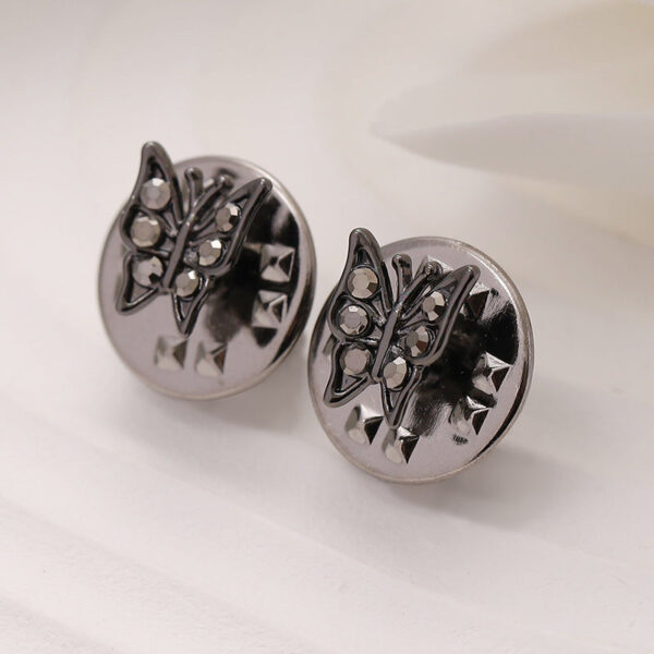 6.5mm Black Silver Metal Butterfly Brooch For Men's Shirts 10pcs