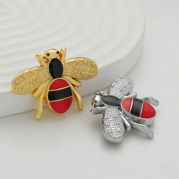Gold and Silver Cartoon Bee-Shaped Metal Brooch 2 Pack - Image 3