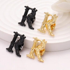 Black Gold Metal Brooch with Letter R - Suit Badge for Men 10pcs