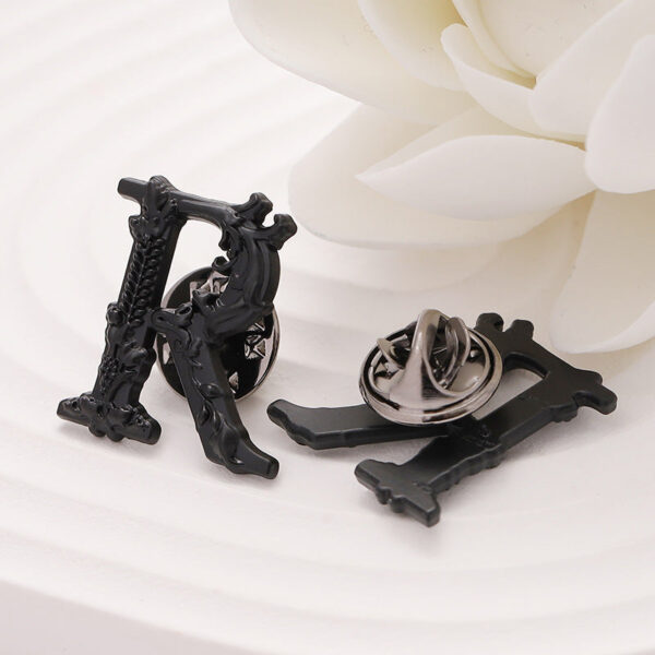 Black Gold Metal Brooch with Letter R - Suit Badge for Men 10pcs - Image 4