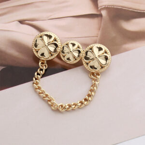 Golden Chain 3 Four-Leaf Clover Alloy Brooch Decorative Pin 2pcs