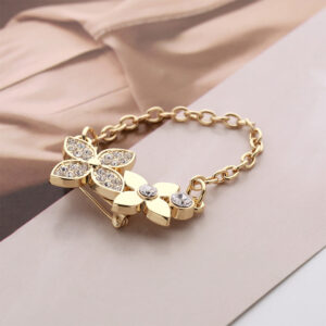 Golden Chain Diamond Petal Alloy Brooch Decorative Pin 2PCS