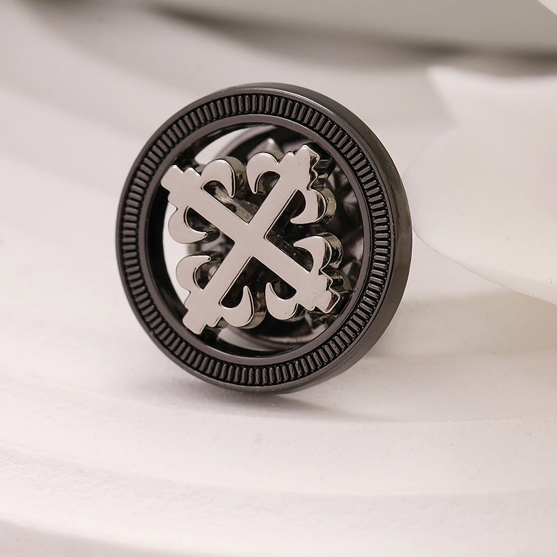 Men's Black Hollow Geometric Cross Metal Brooch 10pcs