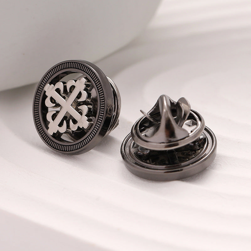 Men's Black Hollow Geometric Cross Metal Brooch 10pcs