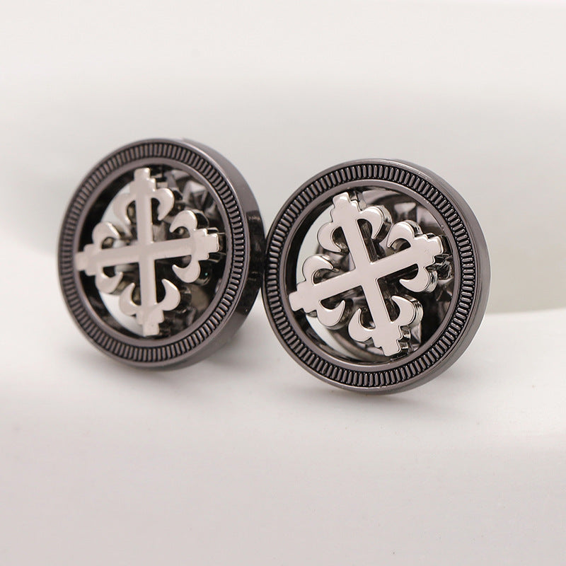 Men's Black Hollow Geometric Cross Metal Brooch 10pcs