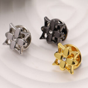 12mm Electroplated Gold Silver Black Metal Flower Brooch 10pcs