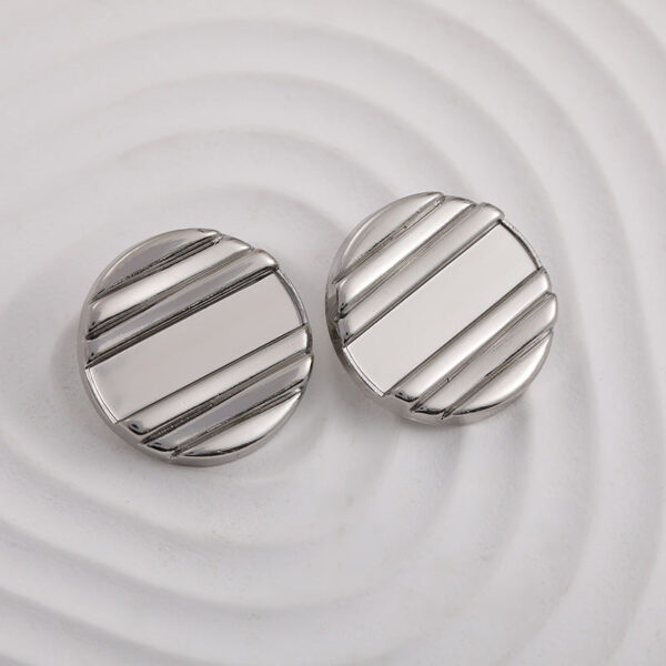 20mm Silver Horizontal Stripes Metal Shank Button 12pcs - Image 3