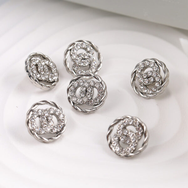 11mm Double Rings Diamonds Silver Metal Fashion Button 10pcs - Image 2