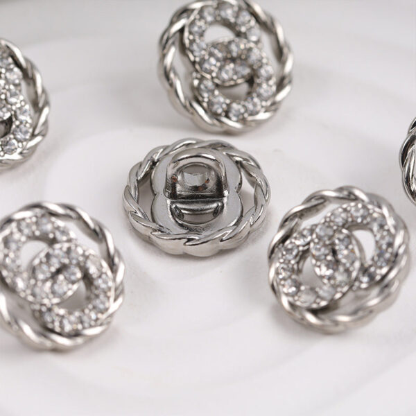 11mm Double Rings Diamonds Silver Metal Fashion Button 10pcs - Image 3