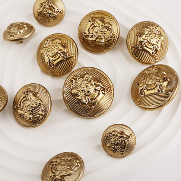 British College Style Double Lions Solid Round Gold Metal Button 6pcs - Image 3