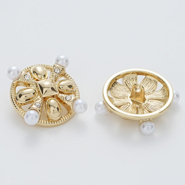 23mm Diamond-Inlaid Pearl Hollow Floral Sewing Metal Button 5pcs - Image 3