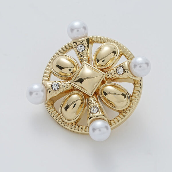 23mm Diamond-Inlaid Pearl Hollow Floral Sewing Metal Button 5pcs - Image 2