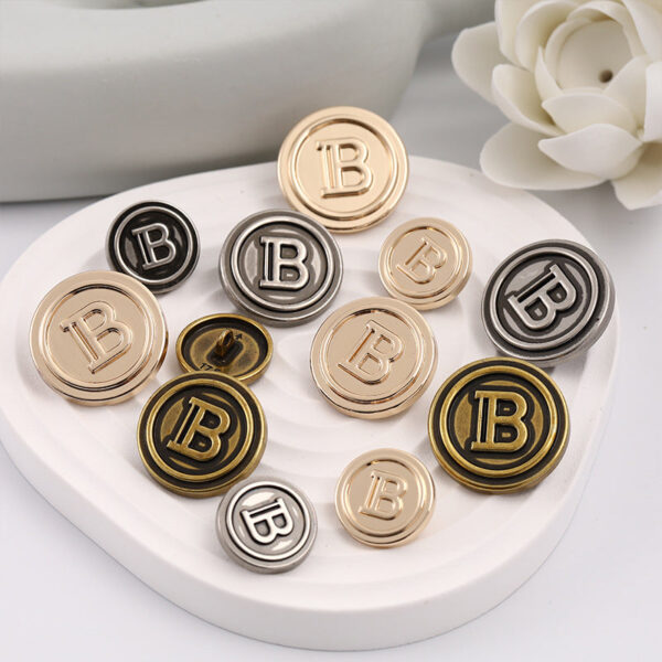 Round Vintage Metal Sewing Button with Letter B Pattern 15 Pack - Image 3