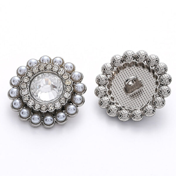 23mm Sunflower Shape Full Diamond Pearl Silver Metal Button 5pcs - Image 2