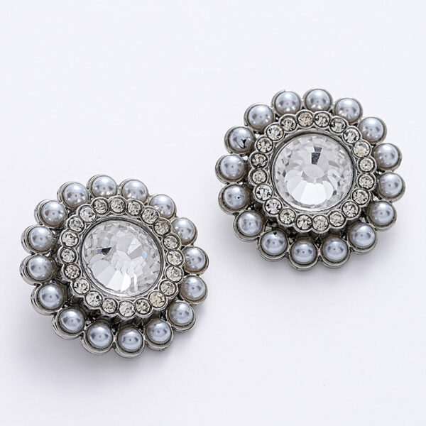 23mm Sunflower Shape Full Diamond Pearl Silver Metal Button 5pcs - Image 3
