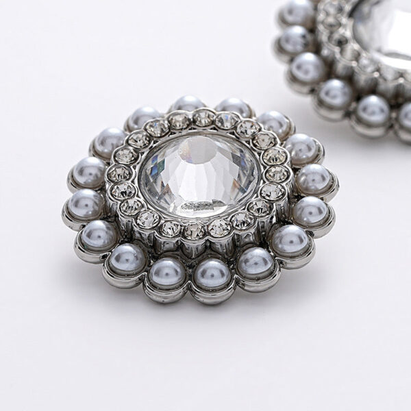 23mm Sunflower Shape Full Diamond Pearl Silver Metal Button 5pcs - Image 4